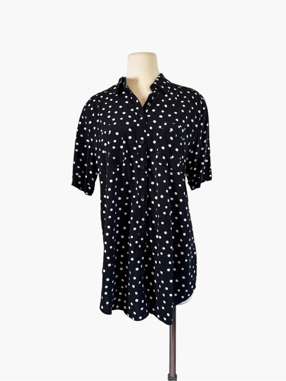 Chico’s Black Polka Dot Short-Sleeve Shirt